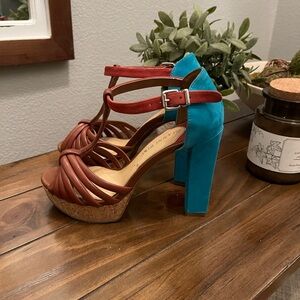 Stylish Women's Platform Sandals - Brown and Blue